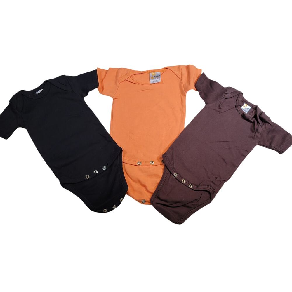 3 Laughing Giraffe Bodysuits NB 0-3M Black Orange Brown Cotton Short Sleeve